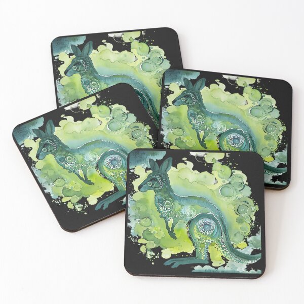 Item preview, Cosmic Green Kangaroo – Watercolor and Dot Art Fusion designed and sold by ArtisticDesignsbyLinda.