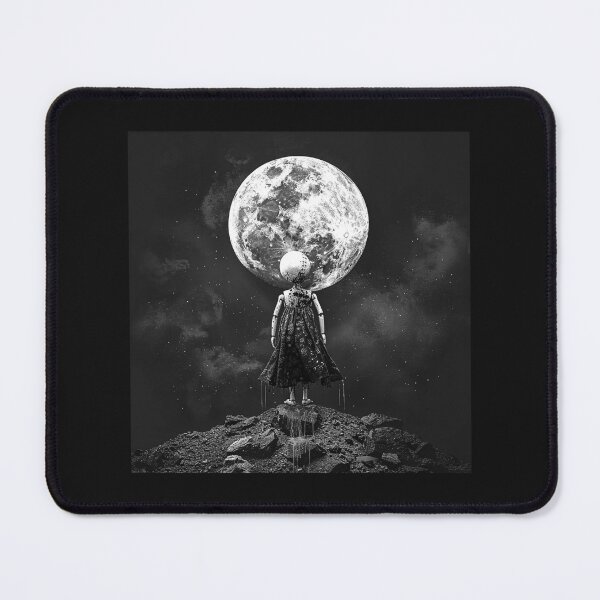Item preview, Surreal Moon-Head Girl on Rocky Hill – Gothic Dark Fantasy Art designed and sold by inkoutninja.