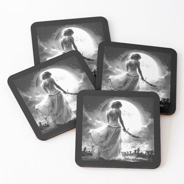 Item preview, Haunted Bride with Bloody Sword Under Full Moon – Gothic Horror Art designed and sold by inkoutninja.