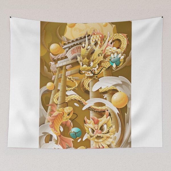 Item preview, 3D Pop Mythological Chinese Dragon Gate Illustration designed and sold by Lexkon Liu's art.