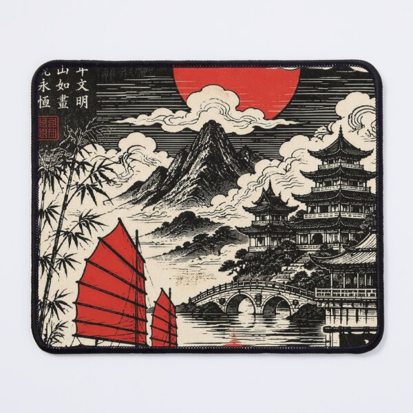 Item preview, Ancient Imperial China – Red Sun Rising Over Mountains and Rivers. designed and sold by TialCorner.