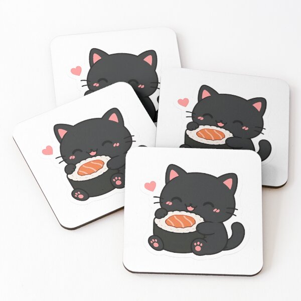 Item preview, Sushi Lover Cat | Cute Kawaii Black Cat Sticker designed and sold by Mohitt09.