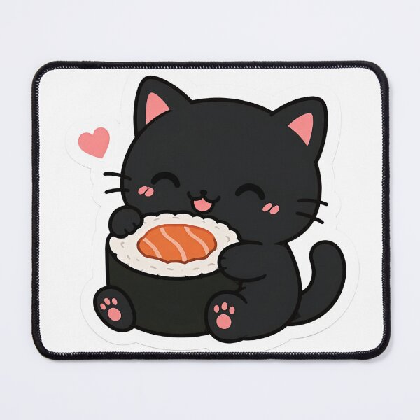 Item preview, Sushi Lover Cat | Cute Kawaii Black Cat Sticker designed and sold by Mohitt09.