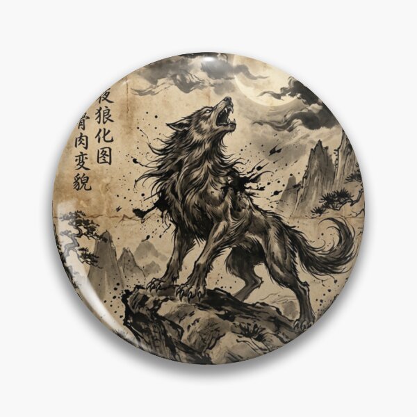 Item preview, Werewolf Howling at the Full Moon Sumi-e Ink Wash designed and sold by DuckOddity.