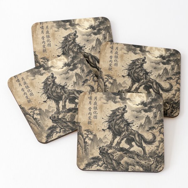 Item preview, Werewolf Howling at the Full Moon Sumi-e Ink Wash designed and sold by DuckOddity.