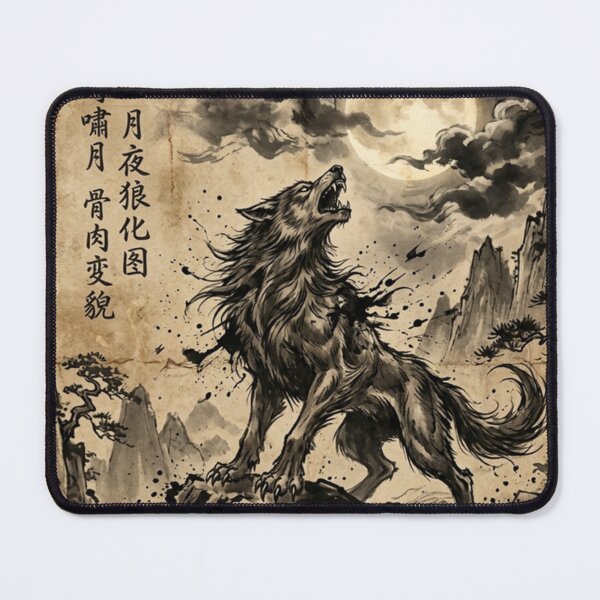 Item preview, Werewolf Howling at the Full Moon Sumi-e Ink Wash designed and sold by DuckOddity.