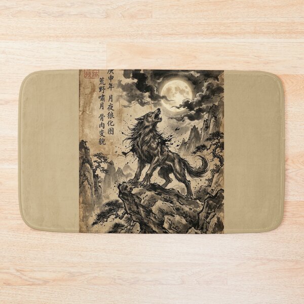 Item preview, Werewolf Howling at the Full Moon Sumi-e Ink Wash designed and sold by DuckOddity.