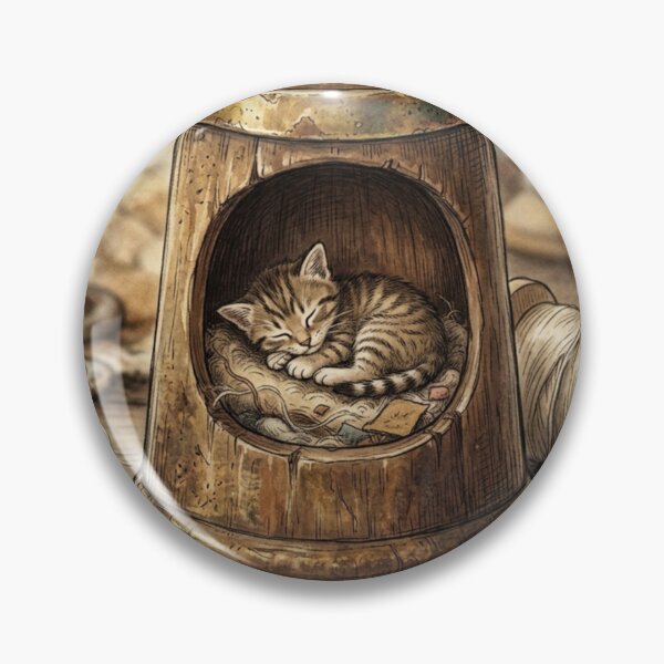 Item preview, Tiny Kitten in a Giant Vintage Sewing Thimble Miniature Illustration designed and sold by DuckOddity.