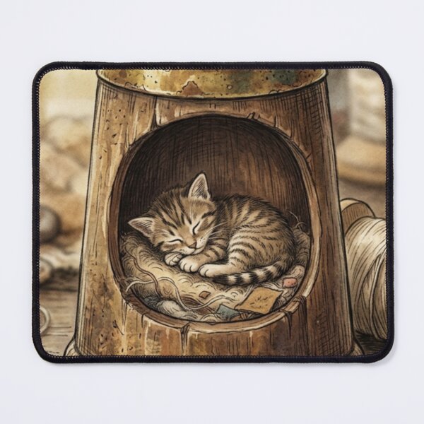 Item preview, Tiny Kitten in a Giant Vintage Sewing Thimble Miniature Illustration designed and sold by DuckOddity.