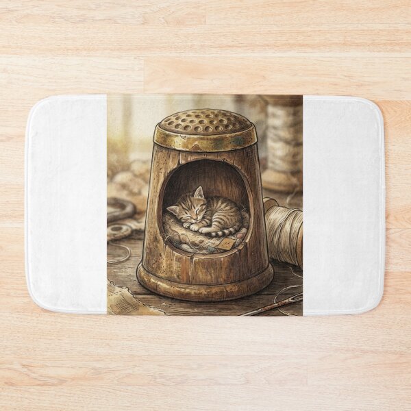 Item preview, Tiny Kitten in a Giant Vintage Sewing Thimble Miniature Illustration designed and sold by DuckOddity.