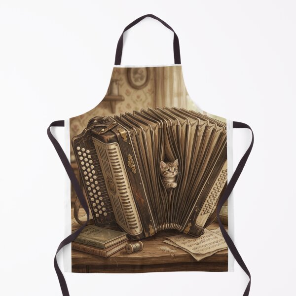 Item preview, Tiny Kitten Peeking from a Giant Vintage Accordion Miniature Illustration designed and sold by DuckOddity.