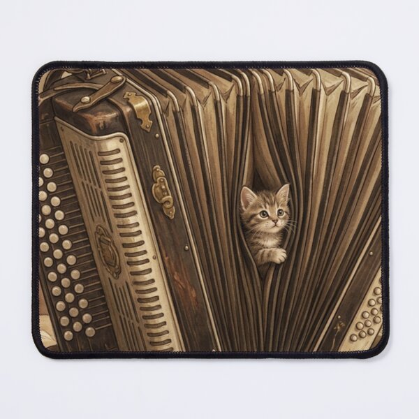Item preview, Tiny Kitten Peeking from a Giant Vintage Accordion Miniature Illustration designed and sold by DuckOddity.