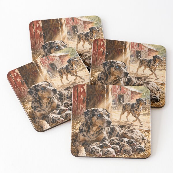 Item preview,  Louisiana Catahoula Leopard Dog Mother and Puppies Painting designed and sold by RebelPawz.