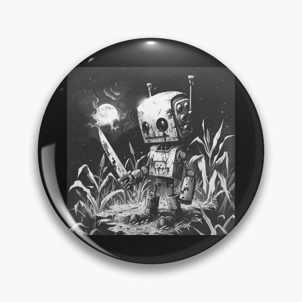 Item preview, Creepy Robot with Knife in Cornfield – Retro Sci-Fi Horror Art designed and sold by inkoutninja.