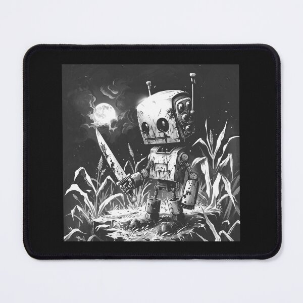 Item preview, Creepy Robot with Knife in Cornfield – Retro Sci-Fi Horror Art designed and sold by inkoutninja.