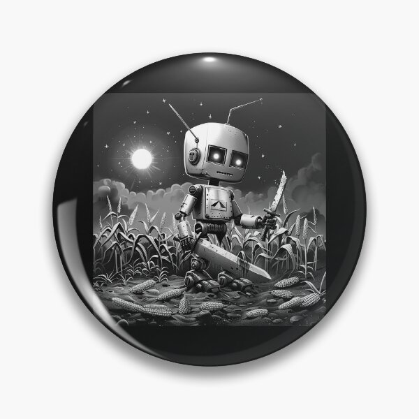 Item preview, Killer Robot with Knives in Cornfield – Retro Sci-Fi Horror Art designed and sold by inkoutninja.