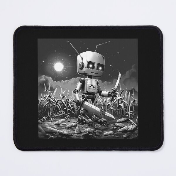 Item preview, Killer Robot with Knives in Cornfield – Retro Sci-Fi Horror Art designed and sold by inkoutninja.