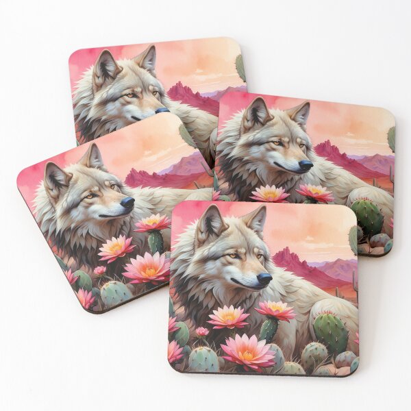 Item preview, White Wolf Among Blooming Desert Cactus designed and sold by KiraChie.
