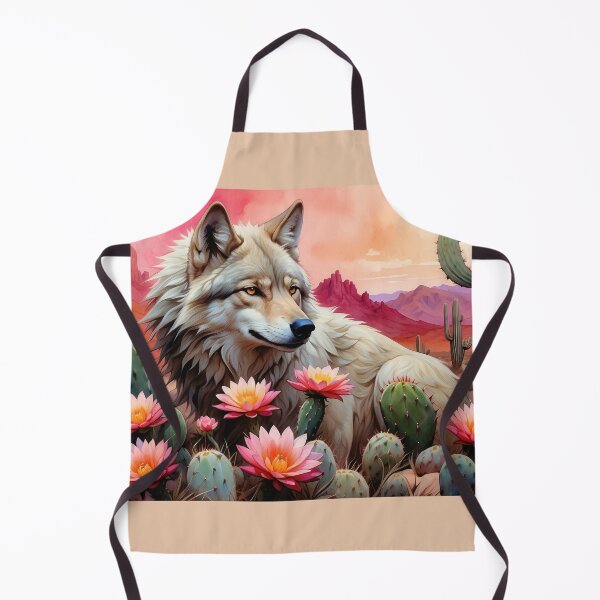 Item preview, White Wolf Among Blooming Desert Cactus designed and sold by KiraChie.