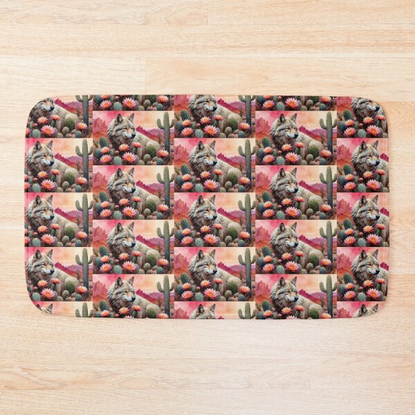 Item preview, White Wolf Among Blooming Desert Cactus designed and sold by KiraChie.