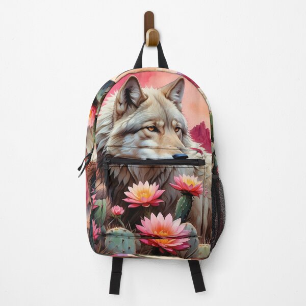 Item preview, White Wolf Among Blooming Desert Cactus designed and sold by KiraChie.