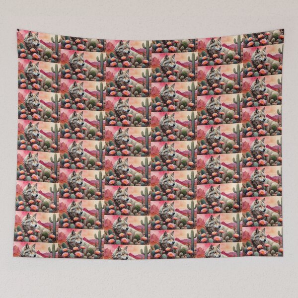 Item preview, White Wolf Among Blooming Desert Cactus designed and sold by KiraChie.