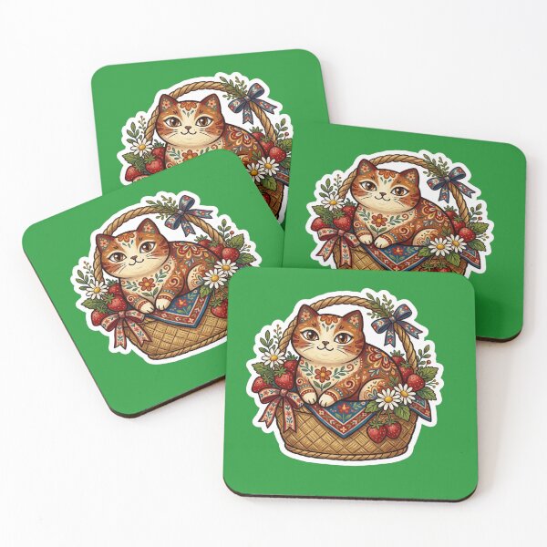 Item preview, Strawberry Basket Cat Sticker | Cottagecore Folk Art Kitty designed and sold by Iampoji.