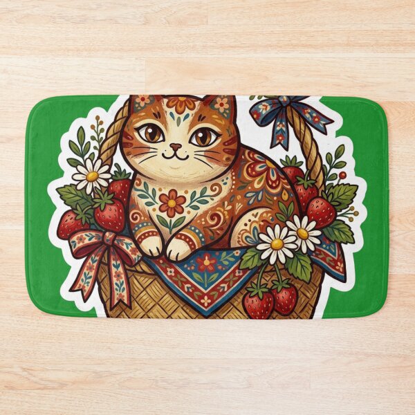 Item preview, Strawberry Basket Cat Sticker | Cottagecore Folk Art Kitty designed and sold by Iampoji.