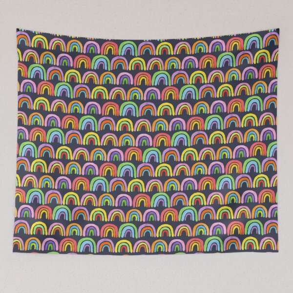 Item preview, Rainbow Arch Stripe Rows - Colorful pattern on navy designed and sold by Moritza Jarman Design.