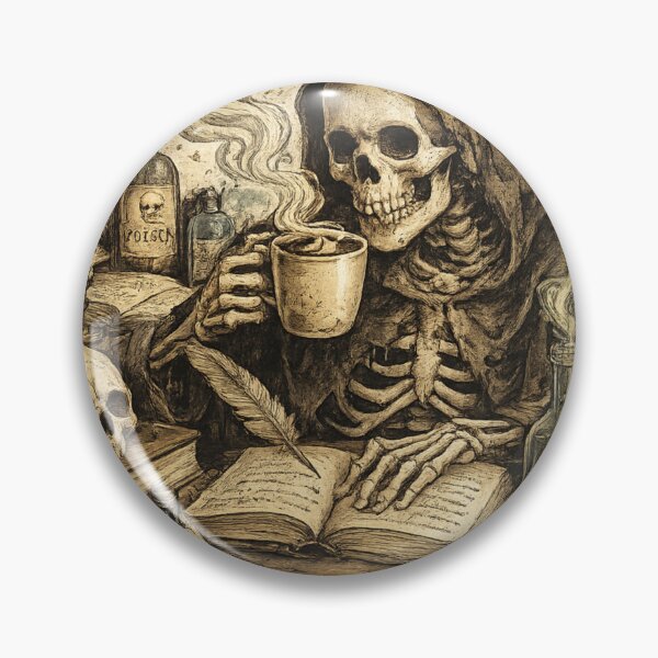 Item preview, Vintage Skeleton Coffee Illustration | Gothic Grim Reaper Reading Book Retro  designed and sold by Saeed  Ahmad.