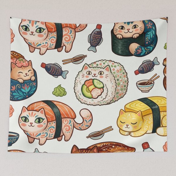 Item preview, Sushi Cat Pattern | Kawaii Japanese Food Cats designed and sold by Iampoji.