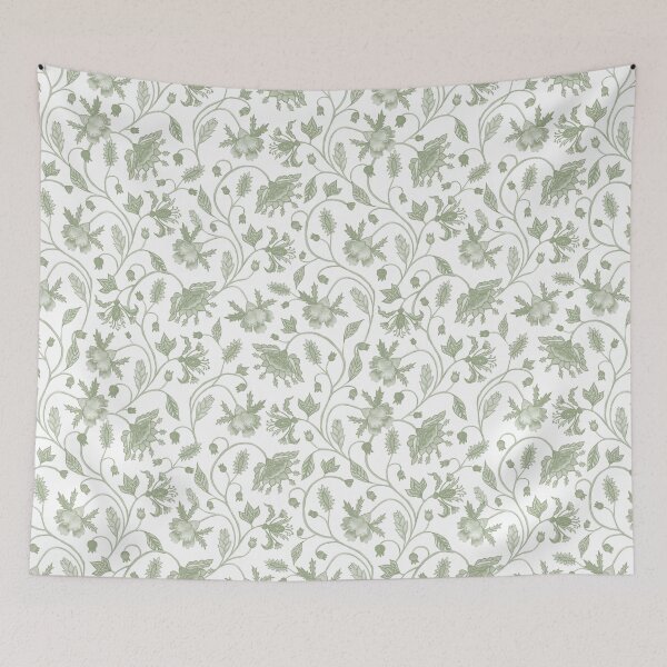 Item preview, Chinoiserie Floral - hand painted - sage green & white designed and sold by Moritza Jarman Design.