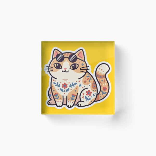 Item preview, Cool Cat with Sunglasses Sticker | Boho Floral Kitty Gift designed and sold by Iampoji.