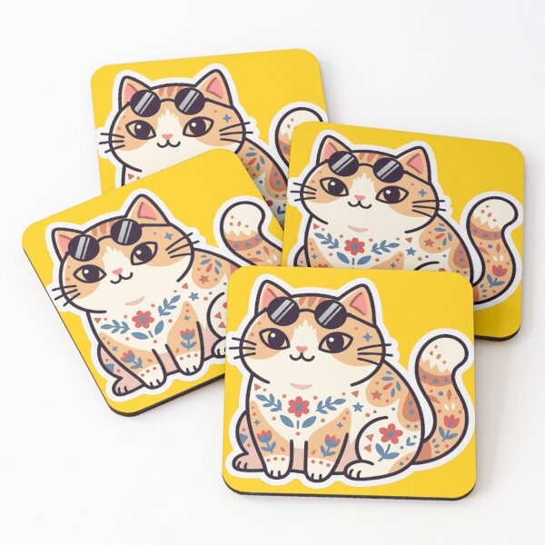 Item preview, Cool Cat with Sunglasses Sticker | Boho Floral Kitty Gift designed and sold by Iampoji.