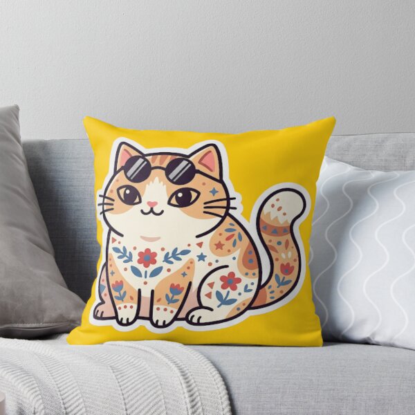 Item preview, Cool Cat with Sunglasses Sticker | Boho Floral Kitty Gift designed and sold by Iampoji.