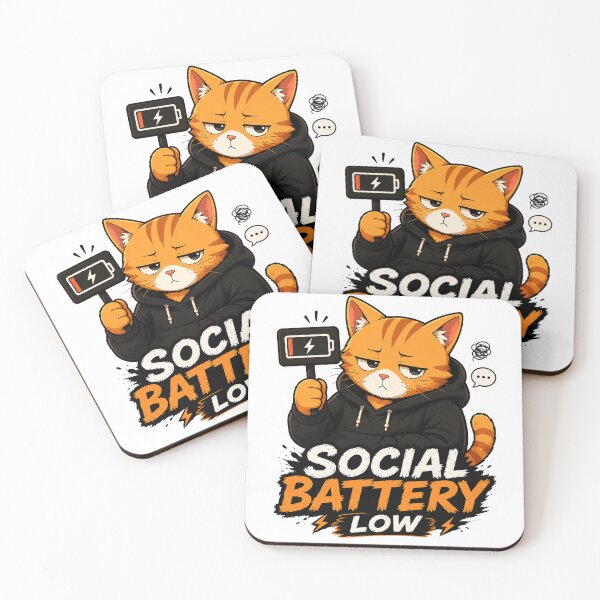 Item preview, MISO | Social Battery Low Funny Introvert Cat T-Shirt & Sticker Design designed and sold by Meow-Attitude.