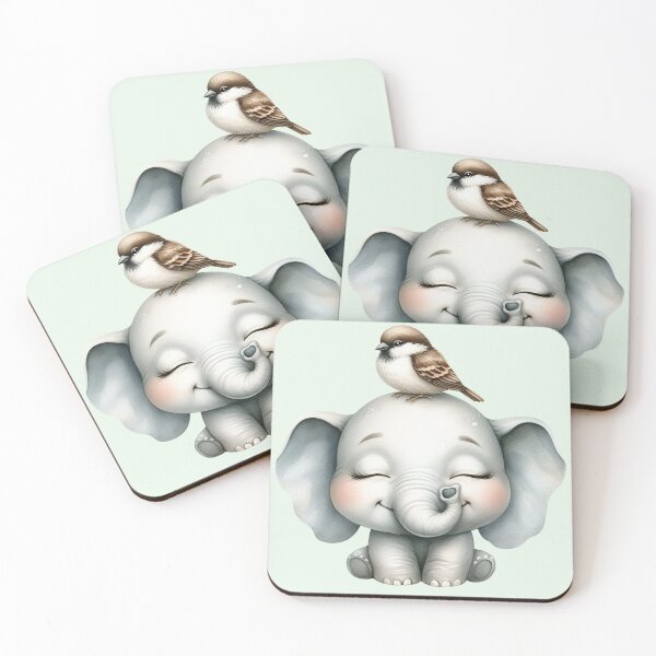 Item preview, Cute Baby Elephant with Little Bird designed and sold by VibeShift Studio.