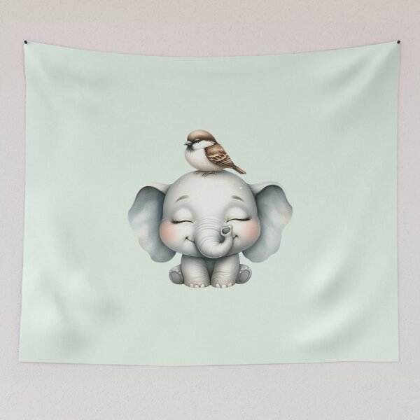 Item preview, Cute Baby Elephant with Little Bird designed and sold by VibeShift Studio.