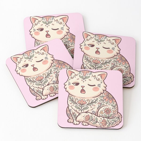 Item preview, Yawning Floral Cat Sticker | Cute Sleepy Kitty Gift designed and sold by Iampoji.