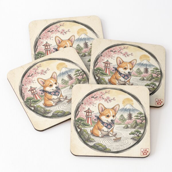 Item preview, Corgi in Japanese Zen Garden - Kawaii Peace and Harmony designed and sold by TinyLegs.