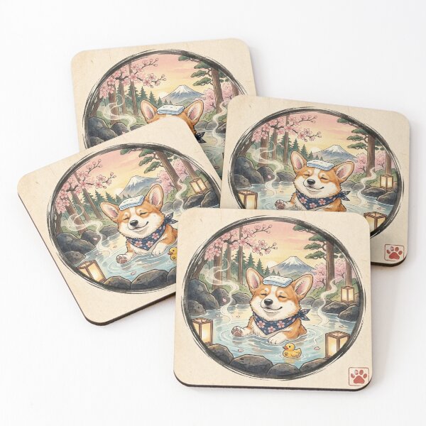 Item preview, Corgi in Onsen Hot Springs - Kawaii Japanese Relaxation designed and sold by TinyLegs.