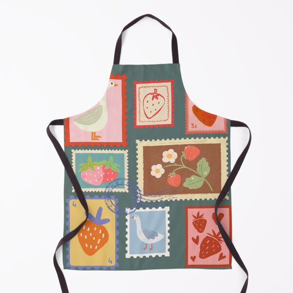 Item preview, Goose and strawberry stamps cottagecore designed and sold by InkRiot Studios.