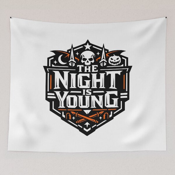 Item preview, The Night Is Young Spooky Halloween Skull Design designed and sold by AntiqueImages.