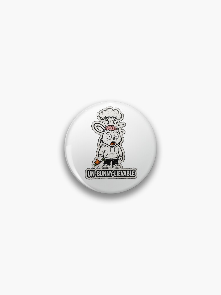 Thumbnail 1 of 3, Pin, UN-BUNNY-LIEVABLE Exploding Brain Rabbit Sticker designed and sold by bunnymode.