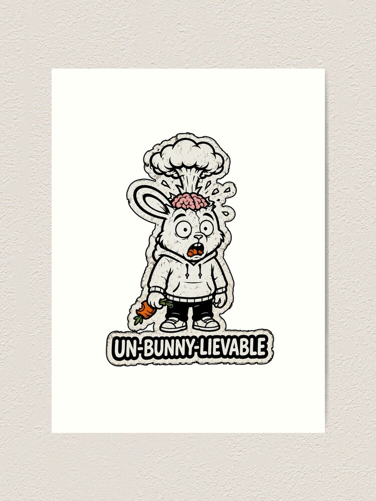 Thumbnail 1 of 3, Art Print, UN-BUNNY-LIEVABLE Exploding Brain Rabbit Sticker designed and sold by bunnymode.
