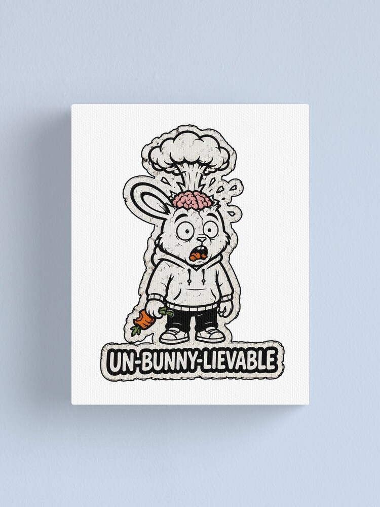 Thumbnail 1 of 3, Canvas Print, UN-BUNNY-LIEVABLE Exploding Brain Rabbit Sticker designed and sold by bunnymode.