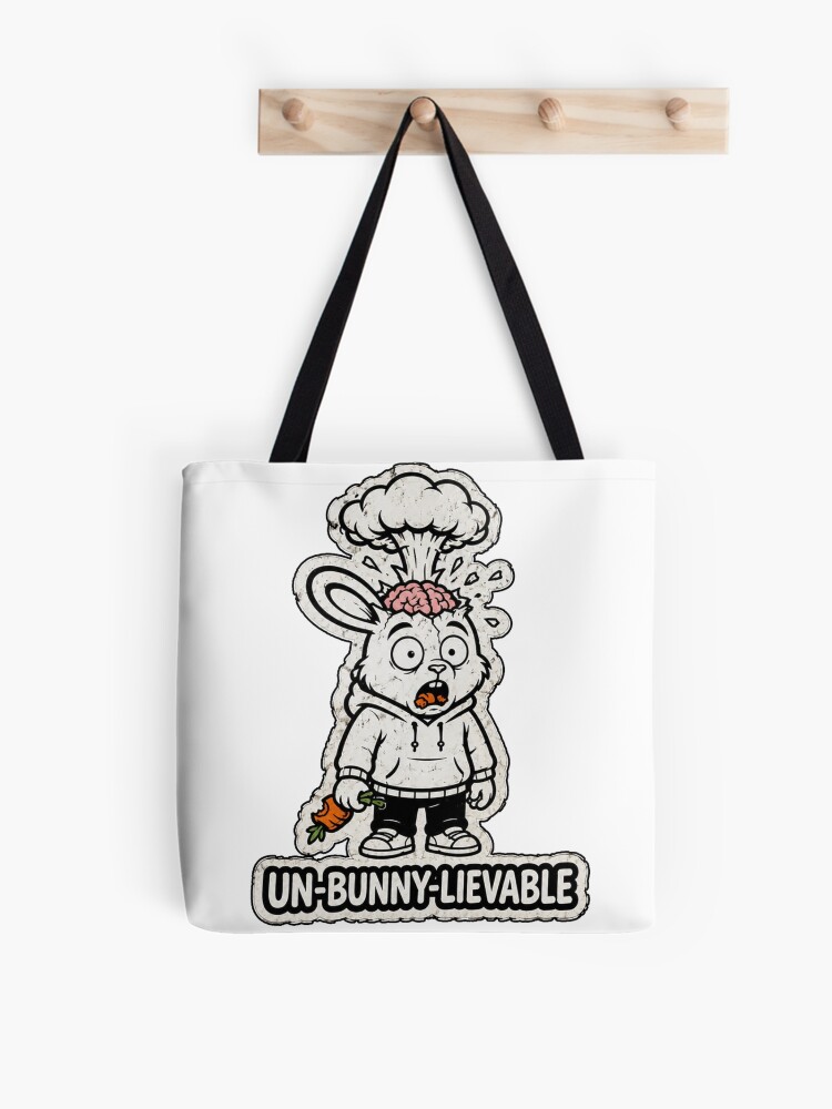 Thumbnail 1 of 2, Tote Bag, UN-BUNNY-LIEVABLE Exploding Brain Rabbit Sticker designed and sold by bunnymode.