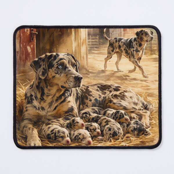 Item preview, Louisiana Catahoula Leopard Dog Mother and Puppies Oil Painting designed and sold by RebelPawz.