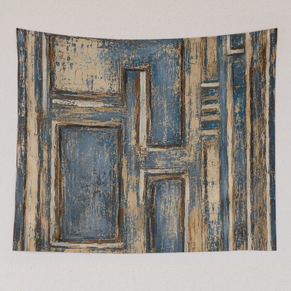 Item preview, Abstract geometric composition with a blue and beige wood effect designed and sold by Ingorgia Studio.
