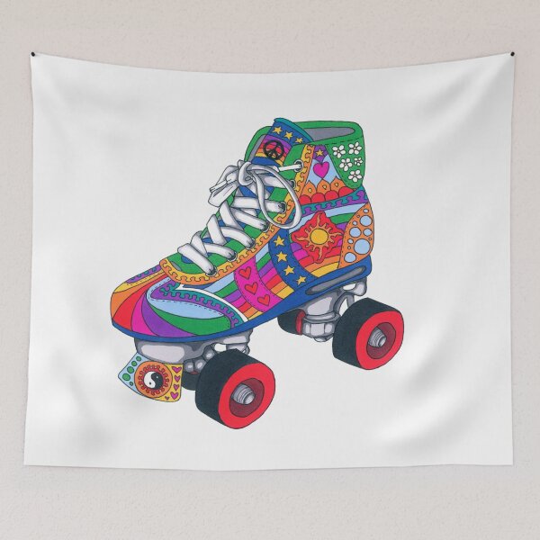 Item preview, Psychedelic Derby skate Art White– Retro Hippie Rainbow Groovy Peace Design designed and sold by Kellie Espie Art.